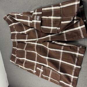 Shaka Wear Mens 3XL Brown Plaid Cargo Shorts Elastic Waist Streetwear Casual